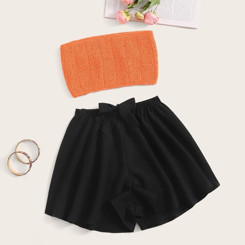 

Shirred Bandeau Top & Shorts PJ Set, Multicolor