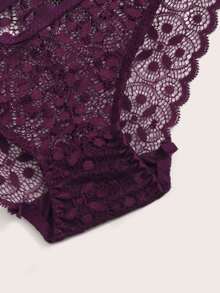 Floral Lace Cut-out Lingerie Set - Purple - View 5