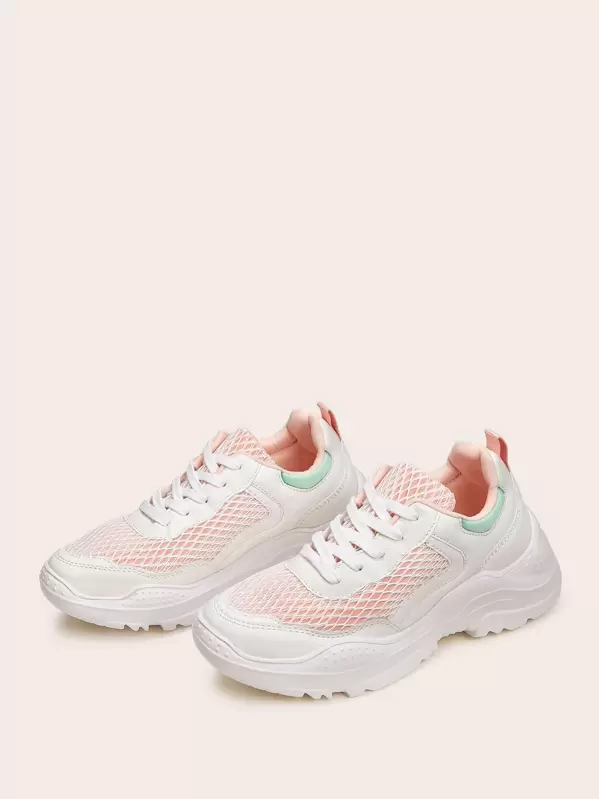 Contrast Mesh Chunky Sole Sneakers