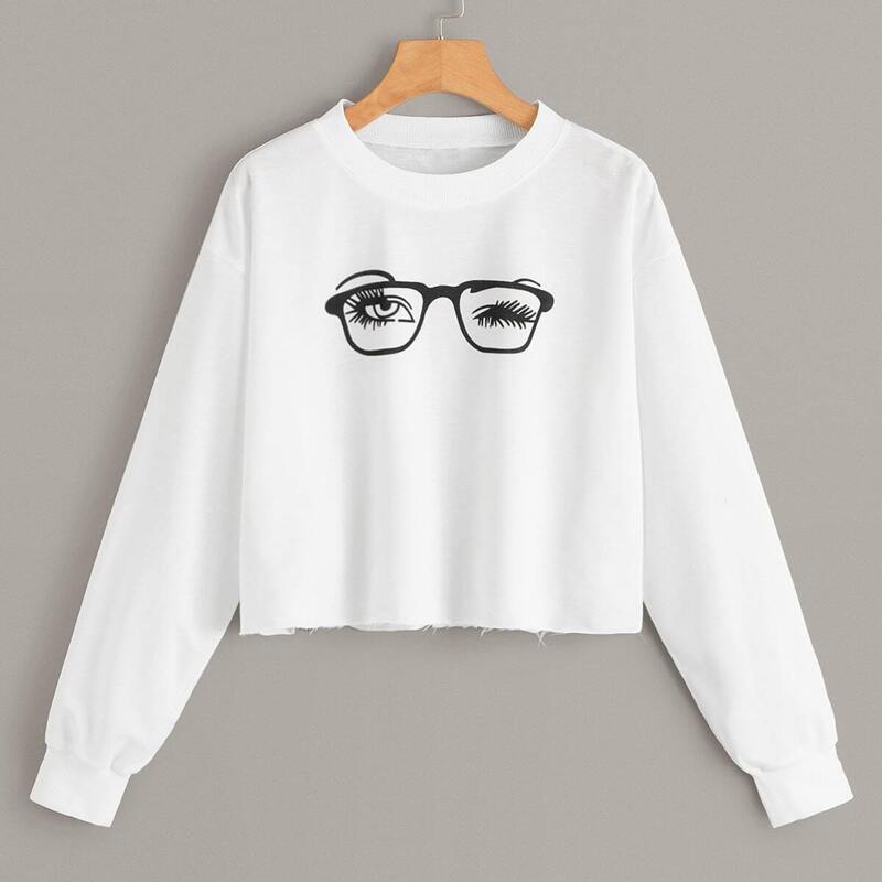 

Raw Hem Cartoon Graphic Sweatshirt, White
