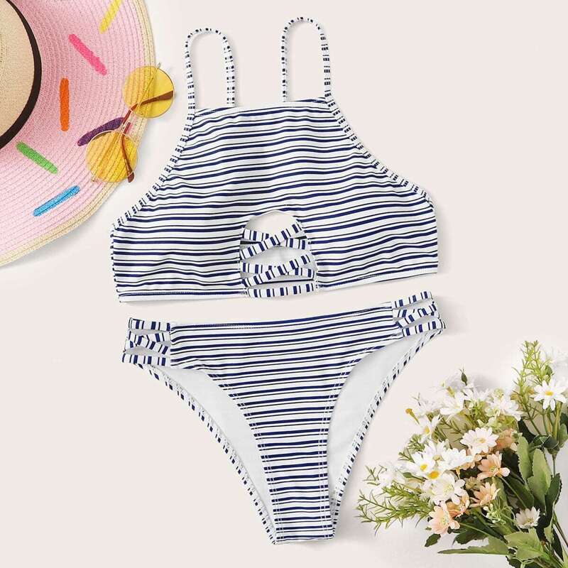 

Striped Criss Cross Bikini Set, Multicolor