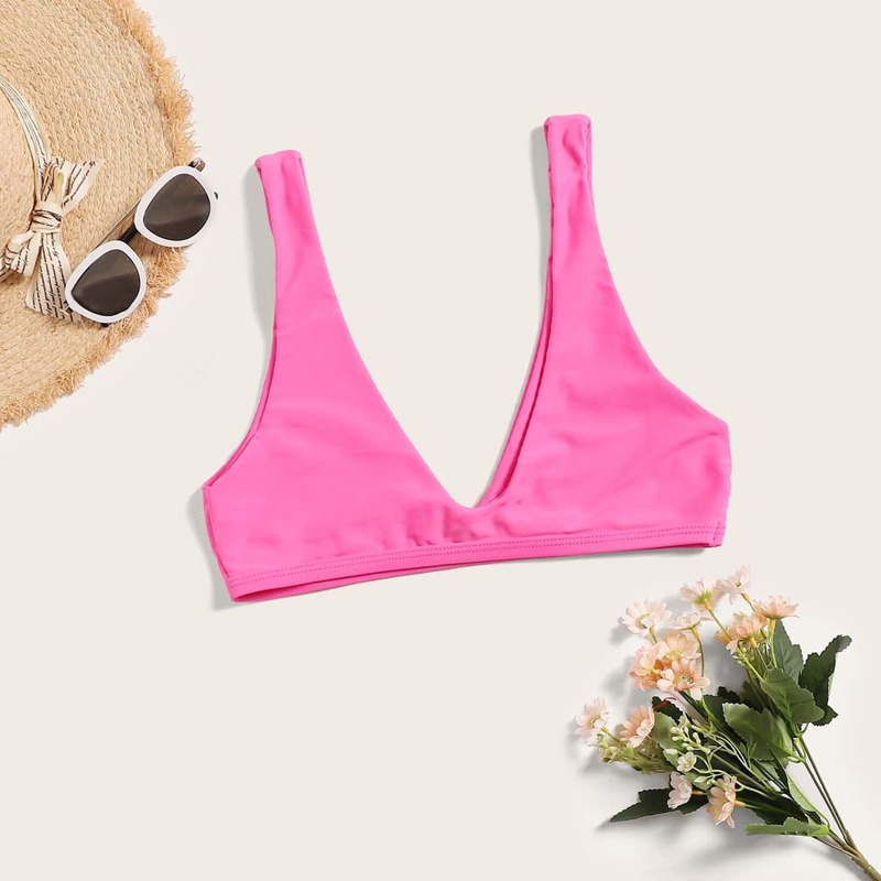 

V Neck Swimming Top, Pink bright