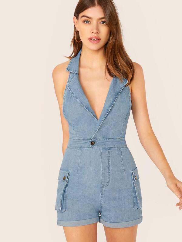 sleeveless denim romper