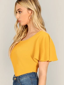 SHEIN Privé Top con textura de manga con volante - Mostaza Amarilla - Ver 3