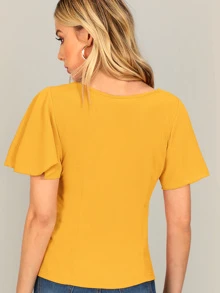 SHEIN Privé Top con textura de manga con volante - Mostaza Amarilla - Ver 2