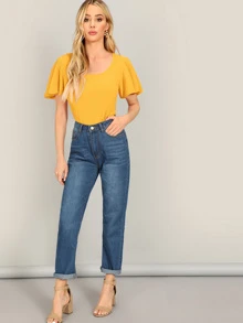 SHEIN Privé Top con textura de manga con volante - Mostaza Amarilla - Ver 4