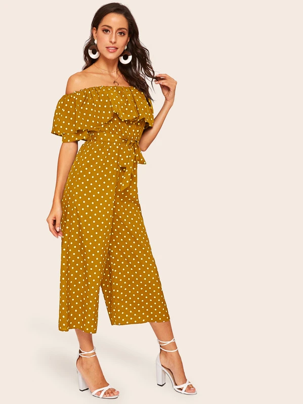polka dot bardot jumpsuit