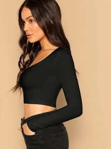 SHEIN Essnce Form Fitted Solid Top - Black - View 4