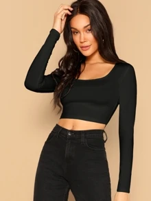 SHEIN Essnce Form Fitted Solid Top - Black - View 1