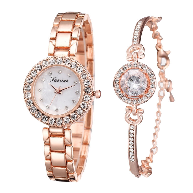 

Rhinestone Decor Quartz Watch With Bracelet 2pcs