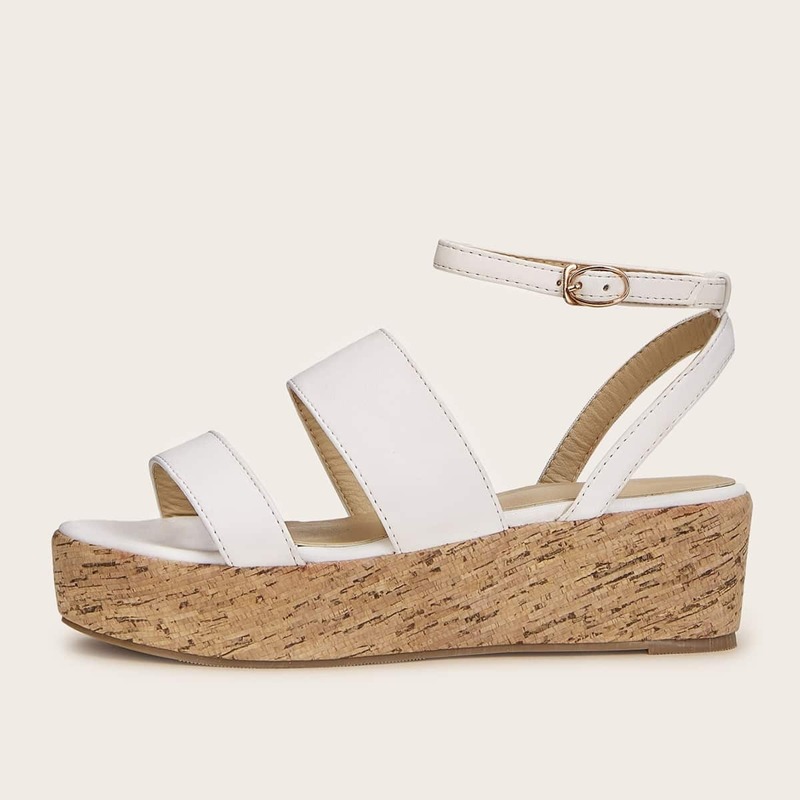 

Open Toe Ankle Strap Wedge Sandals, White