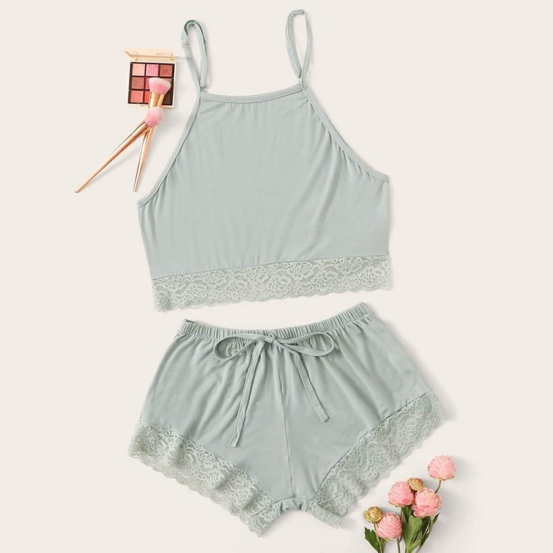 

Floral Lace Cami PJ Set, Green