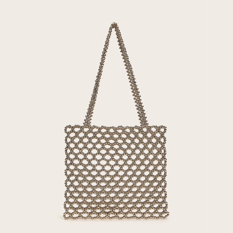 

Beaded Hollow Out Tote Bag, Silver
