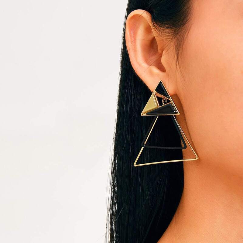 

Colorblock Open Triangle Drop Earrings 1pair, Multicolor