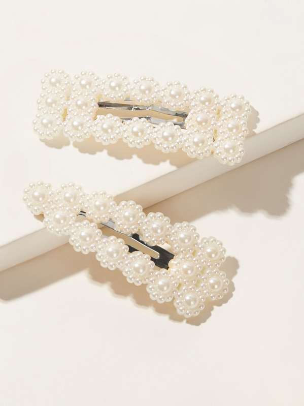 Girls Faux Pearl Design Hair Snap Clip 2pcs Shein In