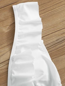 SHEIN Swim Bañador una pieza con cordón ribete fruncido - Blanco - Ver 4