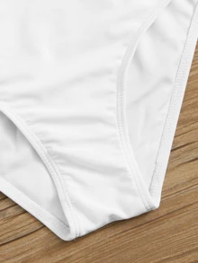 SHEIN Swim Bañador una pieza con cordón ribete fruncido - Blanco - Ver 3