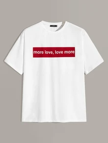 Manfinity Men Contrast Slogan Graphic Top - White - View 1