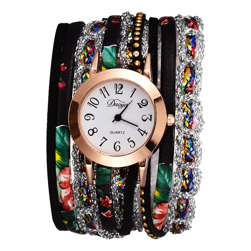 

Floral Pattern Button Strap Quartz Watch