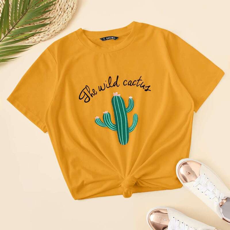 

Plus Short Sleeve Graphic Print Top, Yellow