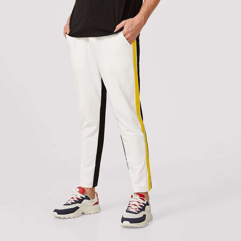 

Guys Slant Pocket Contrast Sideseam Pants, Black and white