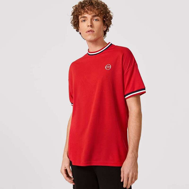 

Guys Letter Print Striped Side Tee, Red bright