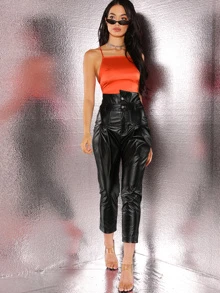 SHEIN BAE Lace-up Open Back Satin Halter Top - Orange - View 5