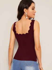 SHEIN Essnce Scallop Trim Tank Top - Burgundy - View 2