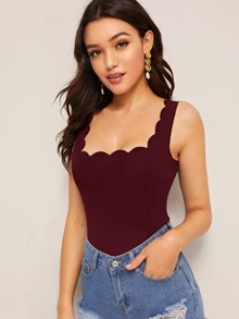 SHEIN Essnce Scallop Trim Tank Top - Burgundy - View 1
