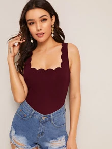 SHEIN Essnce Scallop Trim Tank Top - Burgundy - View 4