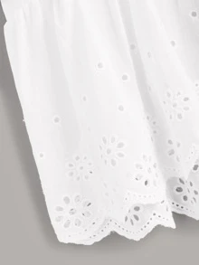 SHEIN Unity Áo sơ mi Ruffle Hem màu trơn trắng Boho - trắng - Xem 4