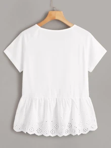 SHEIN Unity Áo sơ mi Ruffle Hem màu trơn trắng Boho - trắng - Xem 2