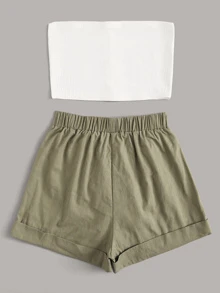 Top tubo con botón delantero con shorts con cinturón - Multicolor - Ver 2