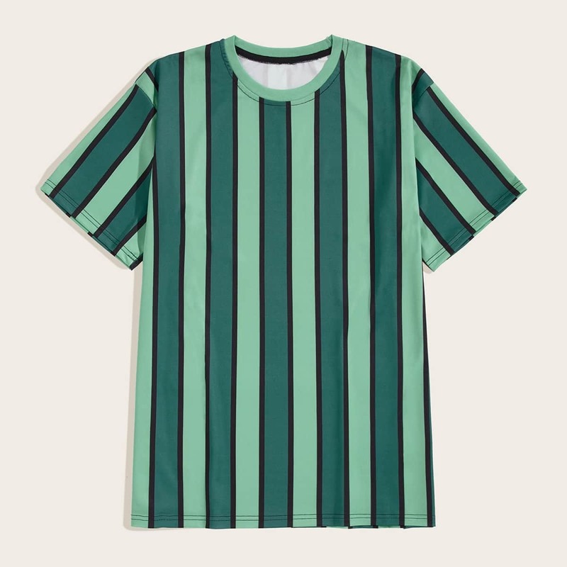 

Guys Striped Print Round Neck Tee, Green