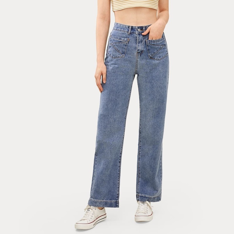

High Waist Straight Leg Jeans, Blue