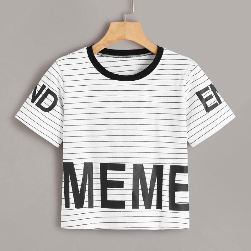 

Letter And Striped Print Tee, Black and white