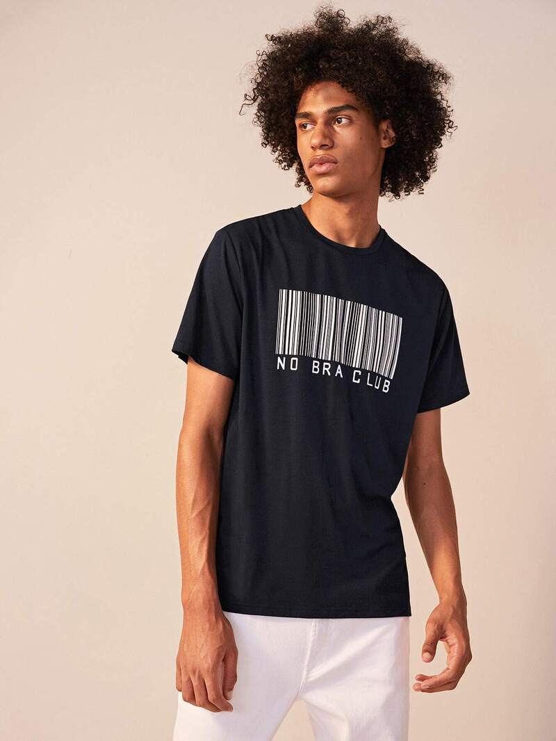 Guys Slogan And Barcode Print Tee Romwe