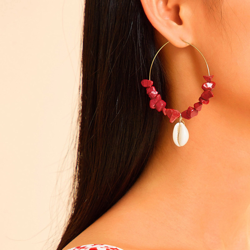 

Stone Decor Shell Hoop Drop Earrings 1pair, Red