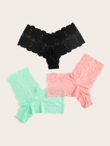 Plus Floral Lace Panty Set 3pack - Multicolor - View 2