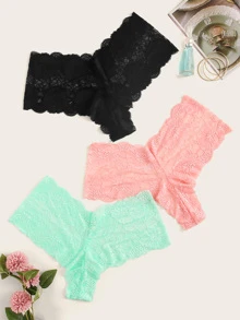 Plus Floral Lace Panty Set 3pack - Multicolor - View 1