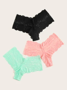 Plus Floral Lace Panty Set 3pack - Multicolor - View 5