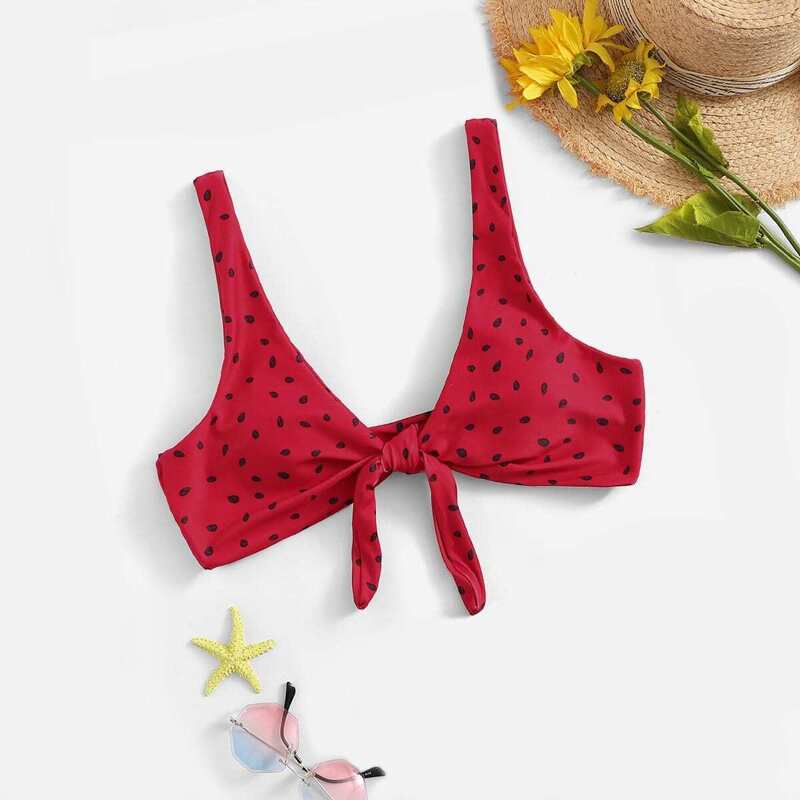 

Dot Print Knot Swimming Top, Red