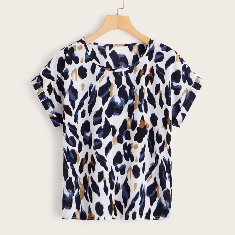 

Leopard Print Roll Cuff Blouse, Multicolor