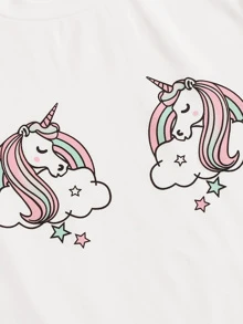 SHEIN Leap Crew Girls Unicorn Print Top & Trousers PJ Set - Multicolor - View 3