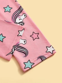 SHEIN Leap Crew Girls Unicorn Print Top & Trousers PJ Set - Multicolor - View 4