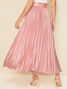 SHEIN Zipper Side Pleated Satin Skirt - Dusty Pink - View 2
