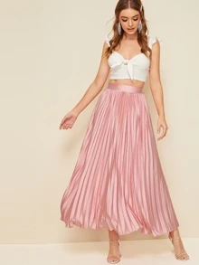 SHEIN Zipper Side Pleated Satin Skirt - Dusty Pink - View 4