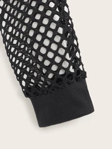 Fishnet Drawstring Hooded Sweatshirt - Black - View 3