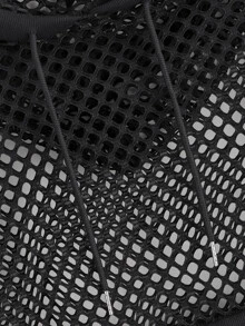 Fishnet Drawstring Hooded Sweatshirt - Black - View 4