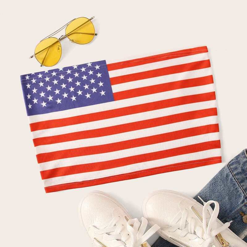 

American Flag Print Tube Top, Multicolor